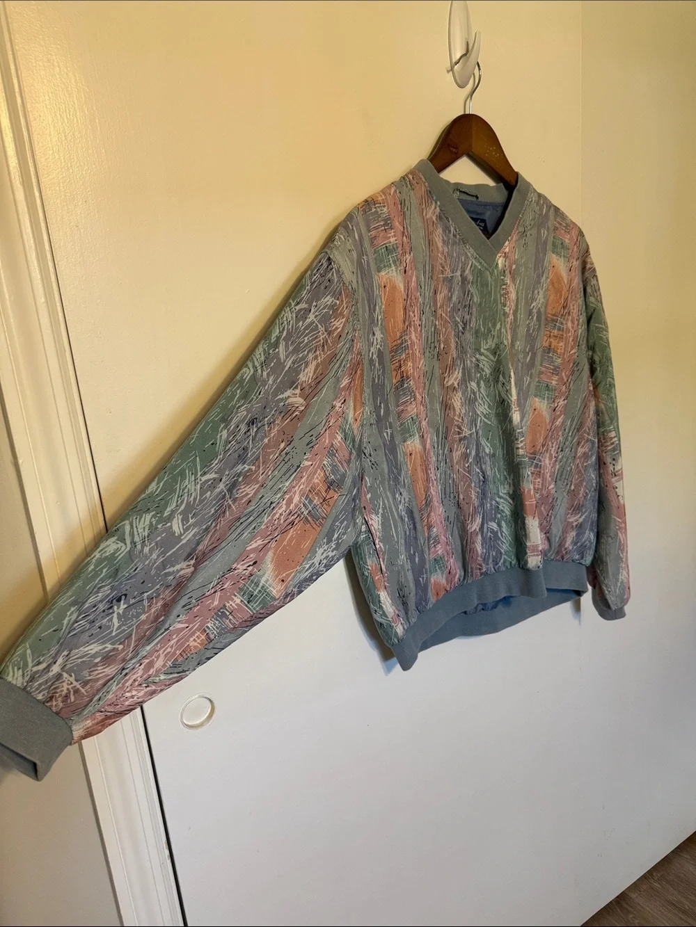 Vintage Silk Blend Long Sleeve Windbreaker V-Neck Sweater Retro M Golf